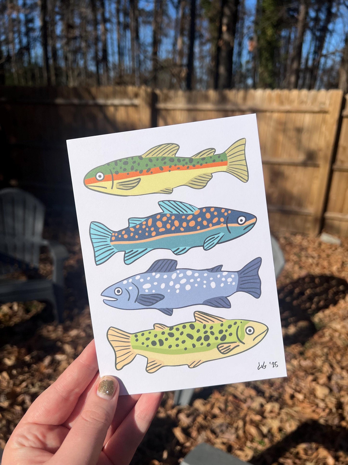 Trout Fish Art Print | 5x7 Wildlife Illustration, Cabin Decor