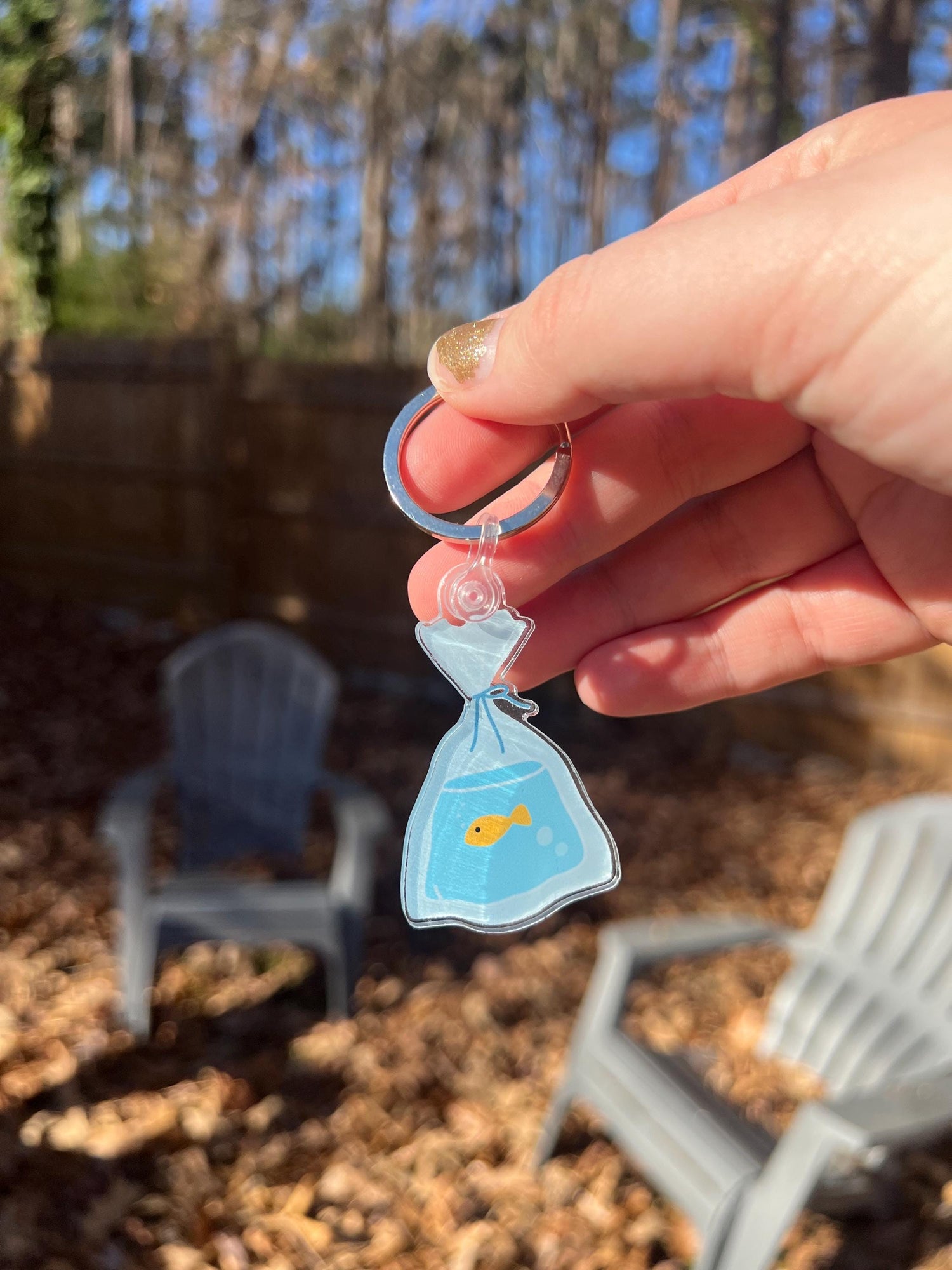 Goldfish in a Bag Acrylic Keychain | Novelty Aquarium Charm