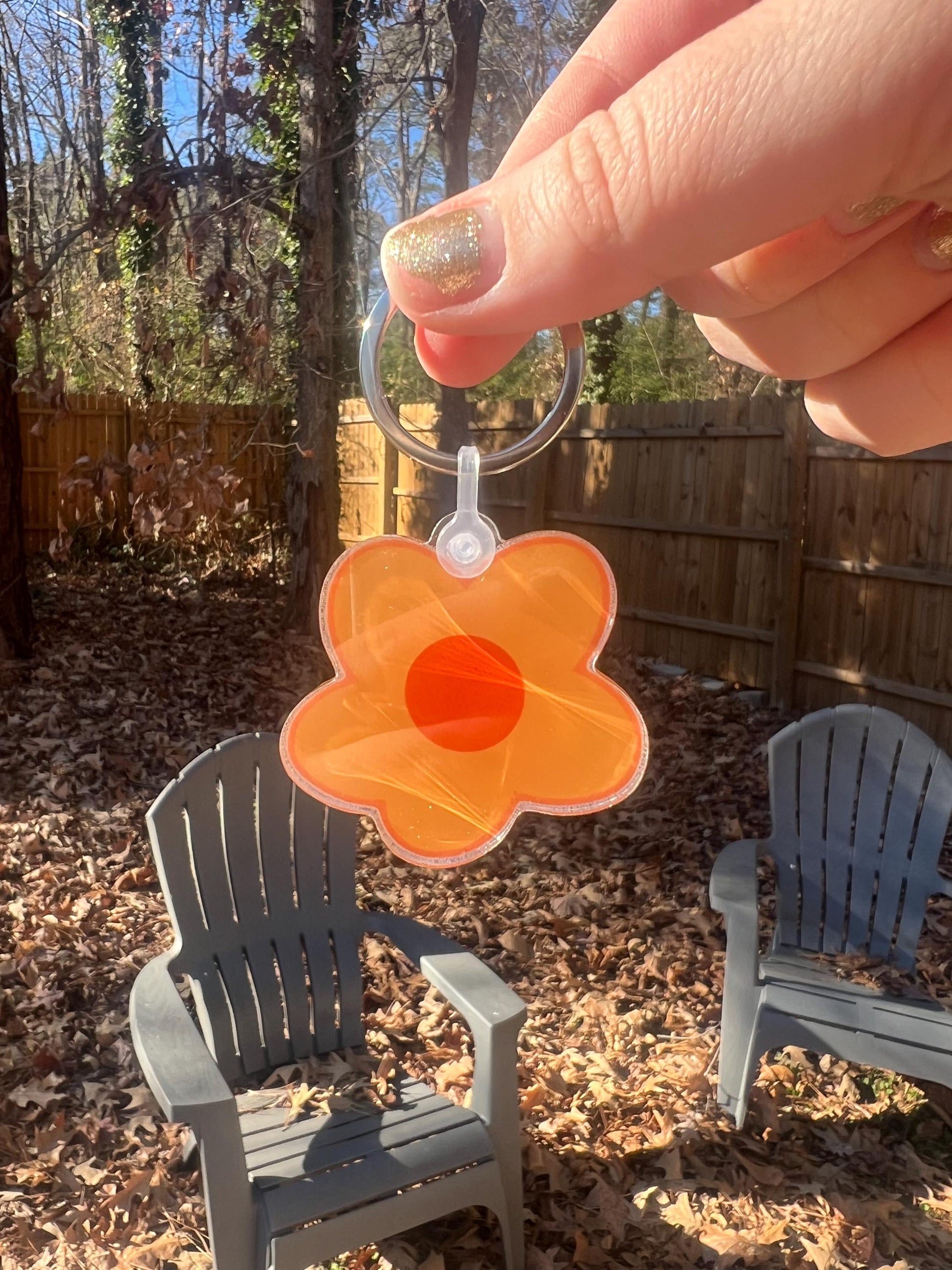 Tangerine Flower Keychain | Floral Charm | Original Design Bag Charm | Lightweight Accessory | Botanical Gift