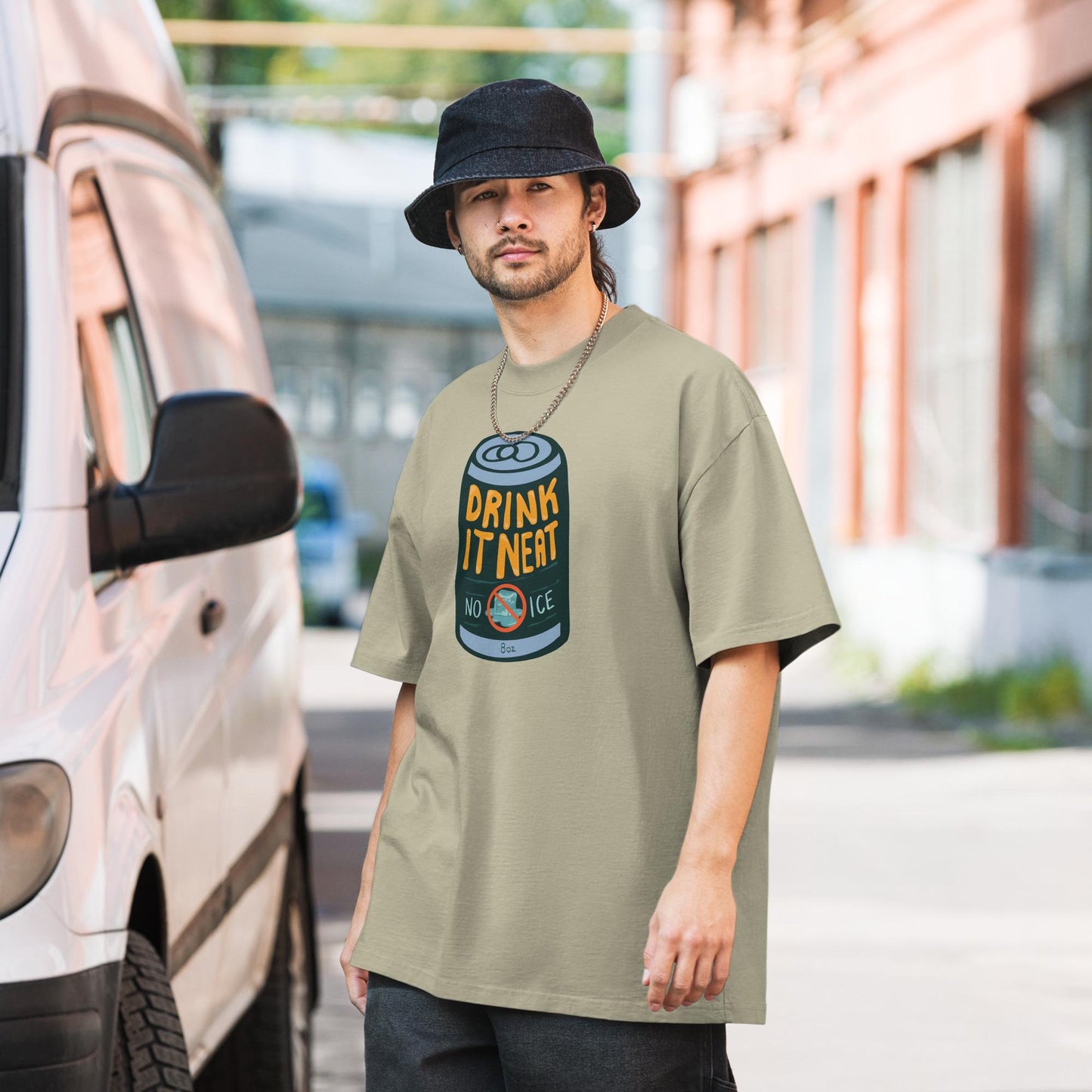 Drink It Neat (No Ice) Oversized faded t-shirt